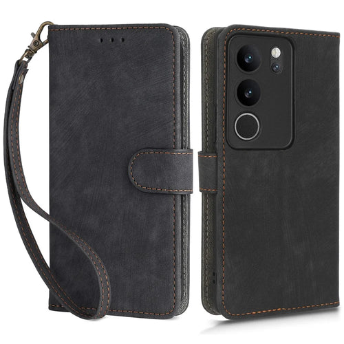 For vivo V29 5G / S17 5G / S17 Pro 5G / S17t 5G Shockproof Phone Cover RFID Blocking PU Leather+TPU Stand Phone Case Wallet - Black - 1