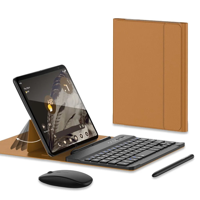 For Samsung Galaxy Fold / Z Fold Series PU Leather Case Adjustable Kickstand Cover with Bluetooth-compatible Keyboard + Mouse - Brown - 2
