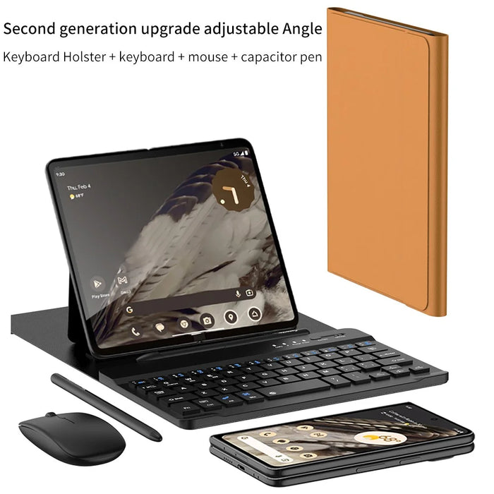 For Samsung Galaxy Fold / Z Fold Series PU Leather Case Adjustable Kickstand Cover with Bluetooth-compatible Keyboard + Mouse - Brown - 3