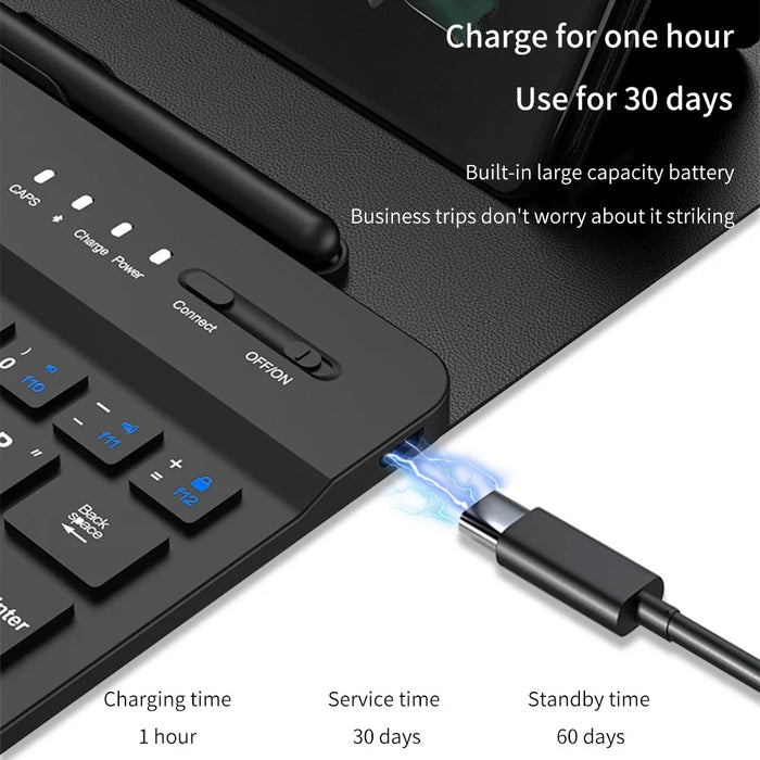For Samsung Galaxy Fold / Z Fold Series PU Leather Case Adjustable Kickstand Cover with Bluetooth-compatible Keyboard + Mouse - Brown - 7