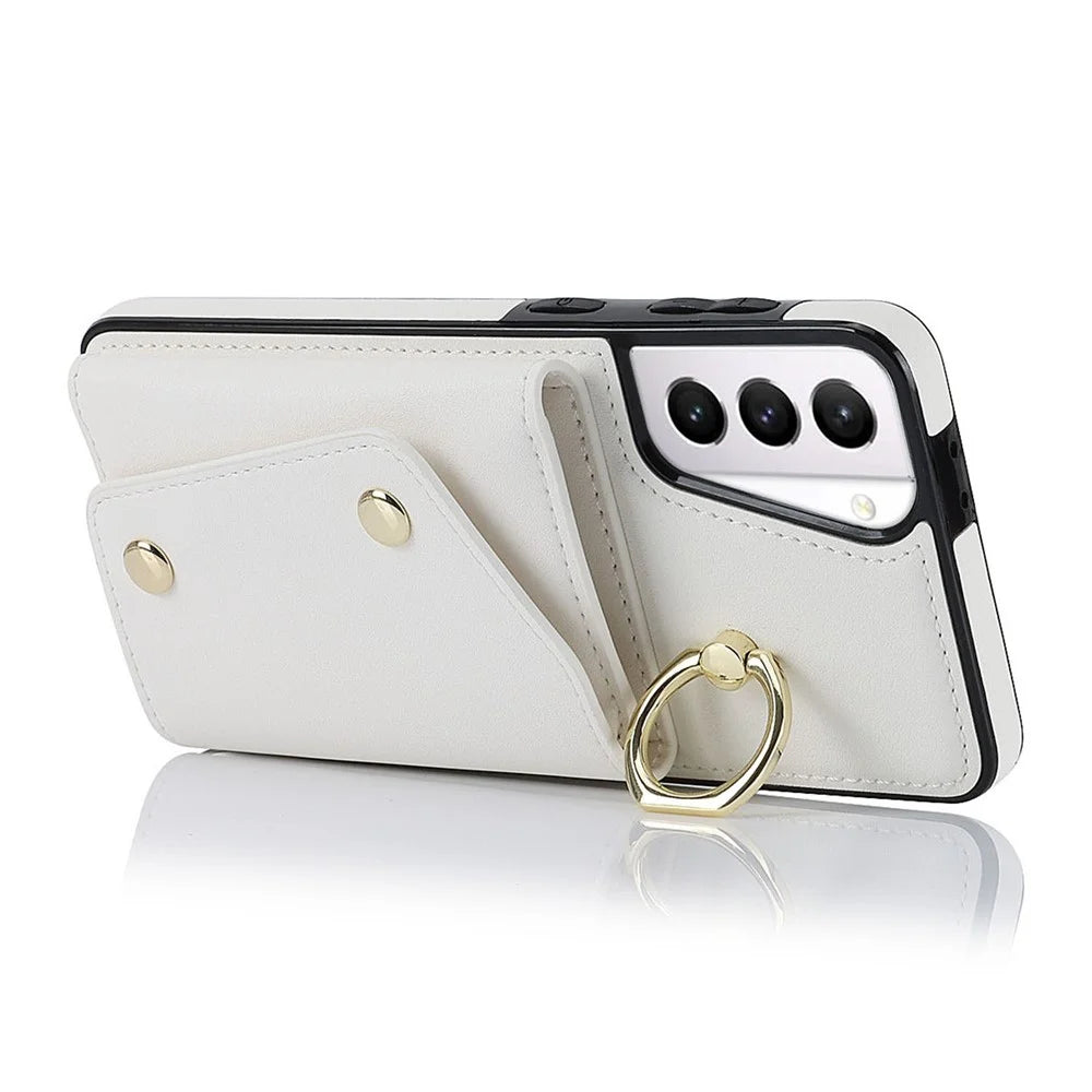 For Samsung Galaxy S21 4G / 5G Kickstand Case Zipper Wallet PU Leather Coated TPU Crossbody Phone Cover - White - 3