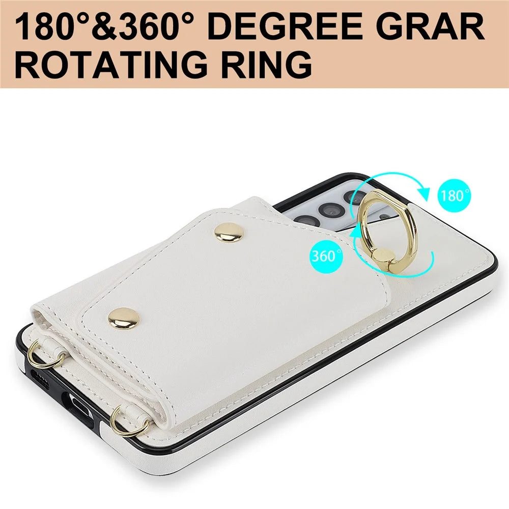 For Samsung Galaxy S21 4G / 5G Kickstand Case Zipper Wallet PU Leather Coated TPU Crossbody Phone Cover - White - 6