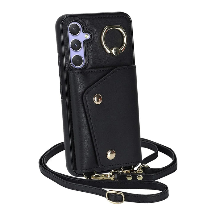 For Samsung Galaxy A54 5G Zipper Wallet Leather Coated TPU Case Rotary Ring Kickstand Phone Cover - Black - 4