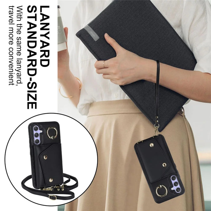 For Samsung Galaxy A54 5G Zipper Wallet Leather Coated TPU Case Rotary Ring Kickstand Phone Cover - Black - 5