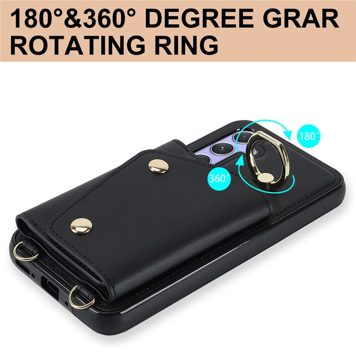 For Samsung Galaxy A54 5G Zipper Wallet Leather Coated TPU Case Rotary Ring Kickstand Phone Cover - Black - 6
