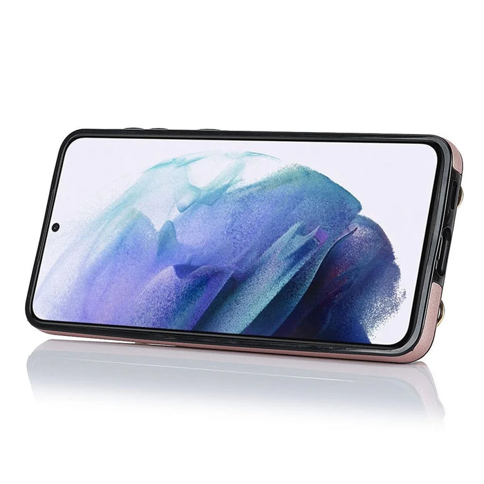 For Samsung Galaxy S21+ 5G Zipper Wallet Ring Kickstand Case PU Leather Coated TPU Phone Cover - Rose Gold - 2