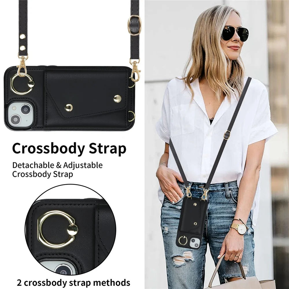 For iPhone 12 mini Leather Coated TPU Phone Kickstand Case Zipper Wallet Crossbody Phone Cover - Black - 7