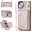 Zipper Wallet Phone Cover for iPhone 13 mini PU Leather Coated TPU Rotary Ring Kickstand Phone Case - Rose Gold - 1