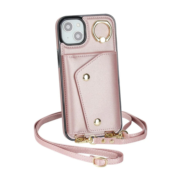 Zipper Wallet Phone Cover for iPhone 13 mini PU Leather Coated TPU Rotary Ring Kickstand Phone Case - Rose Gold - 4