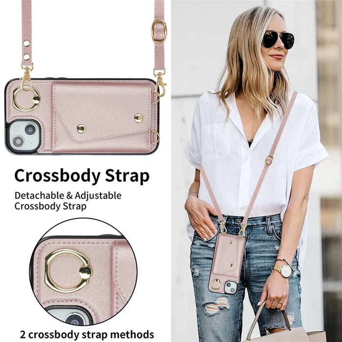 Zipper Wallet Phone Cover for iPhone 13 mini PU Leather Coated TPU Rotary Ring Kickstand Phone Case - Rose Gold - 7