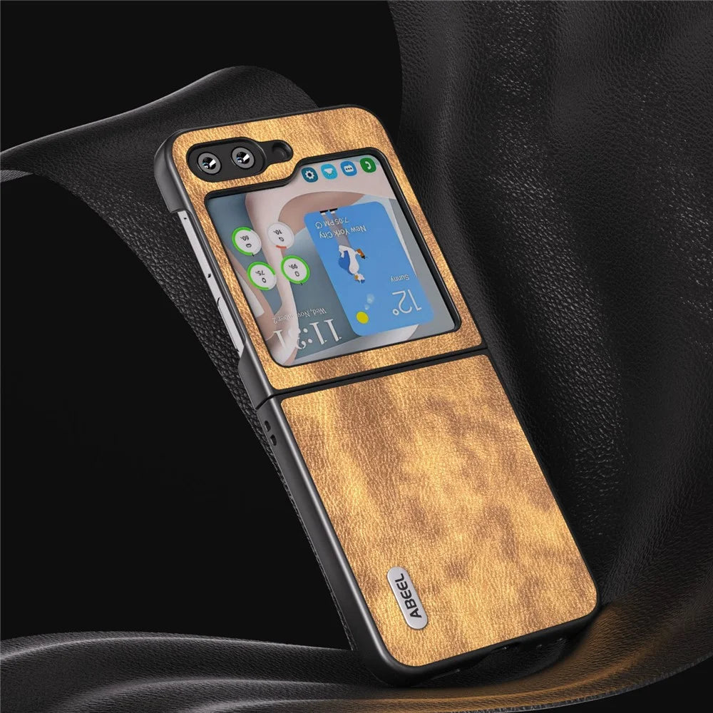 ABEEL For Samsung Galaxy Z Flip5 5G Retro Litchi Texture Phone Case PU Leather Coated PC Protective Cover - Brown - 3