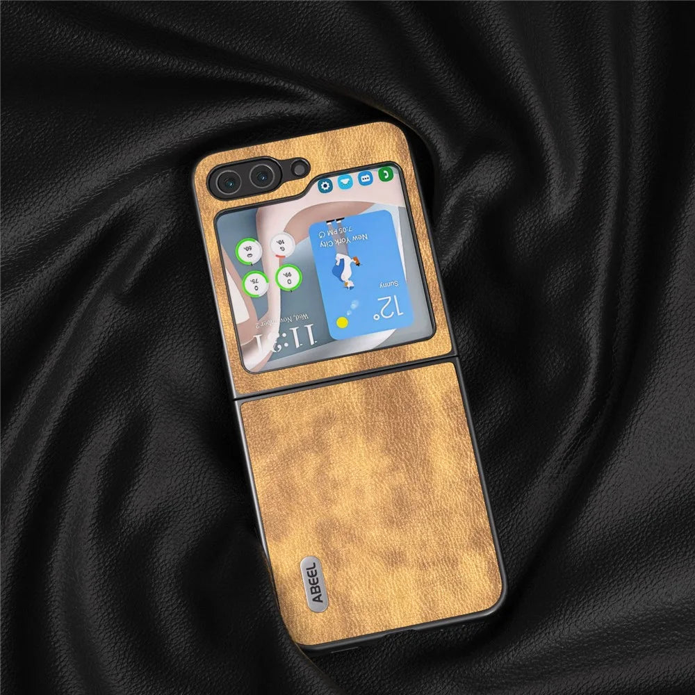 ABEEL For Samsung Galaxy Z Flip5 5G Retro Litchi Texture Phone Case PU Leather Coated PC Protective Cover - Brown - 4