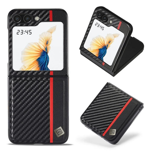 LC.IMEEK For Samsung Galaxy Z Flip5 5G Carbon Fiber Texture Phone Case PU Leather+PC Shockproof Cover - 1