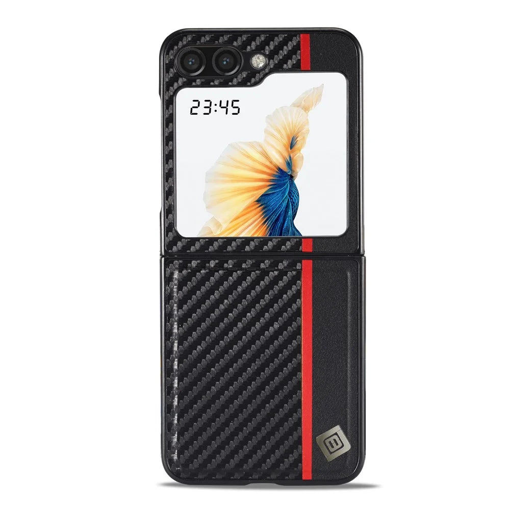 LC.IMEEK For Samsung Galaxy Z Flip5 5G Carbon Fiber Texture Phone Case PU Leather+PC Shockproof Cover - 2