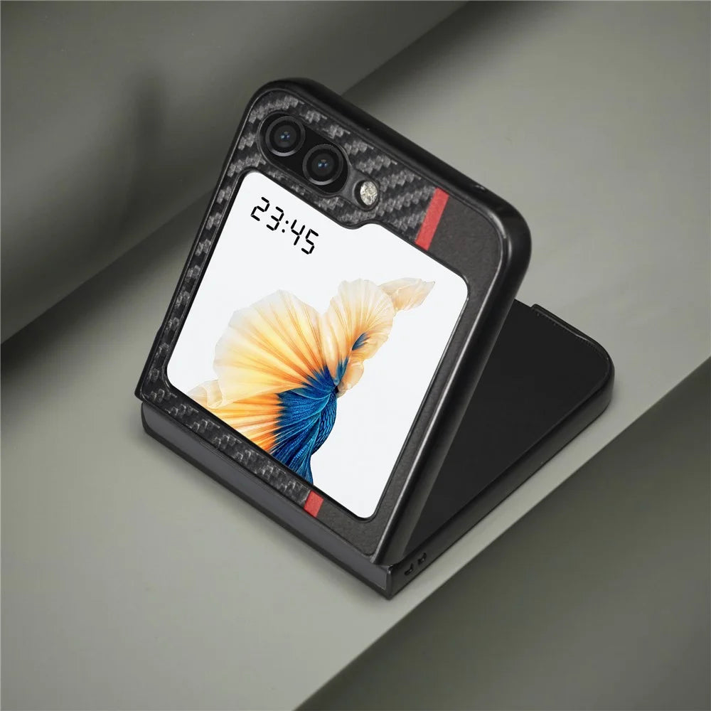 LC.IMEEK For Samsung Galaxy Z Flip5 5G Carbon Fiber Texture Phone Case PU Leather+PC Shockproof Cover - 6
