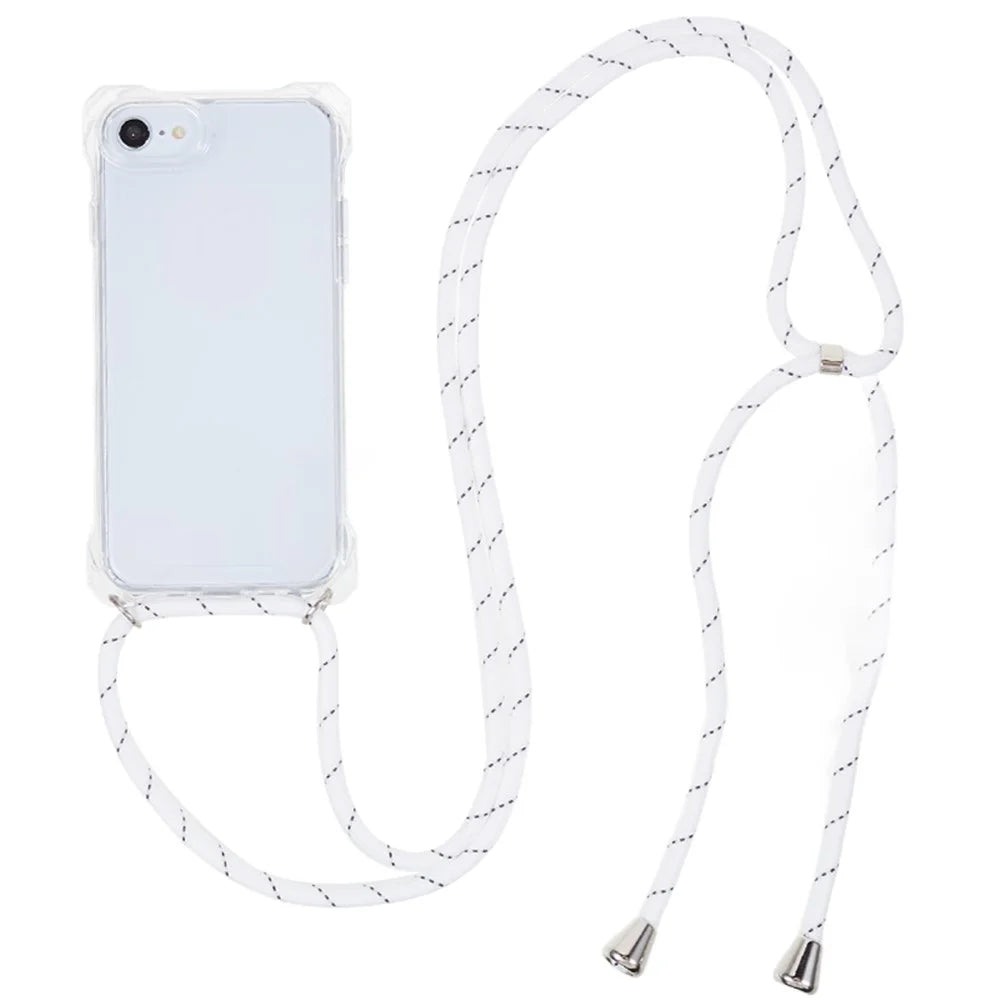 For iPhone 7 / 8 / SE (2020) / SE (2022) Drop-proof Phone Case Transparent Acrylic Back + TPU Phone Cover with Lanyard - Transparent - 1