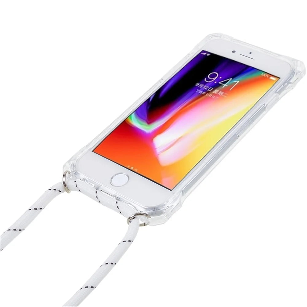 For iPhone 7 / 8 / SE (2020) / SE (2022) Drop-proof Phone Case Transparent Acrylic Back + TPU Phone Cover with Lanyard - Transparent - 3