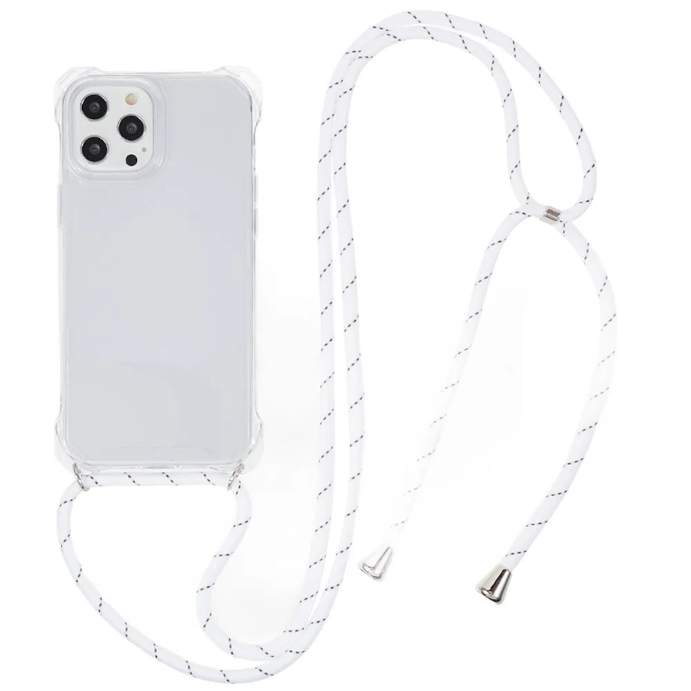For iPhone 12 / 12 Pro Acrylic + TPU Clear Phone Case Four Corner Anti-Collision Protection Cover with Lanyard - Transparent Frame - 1