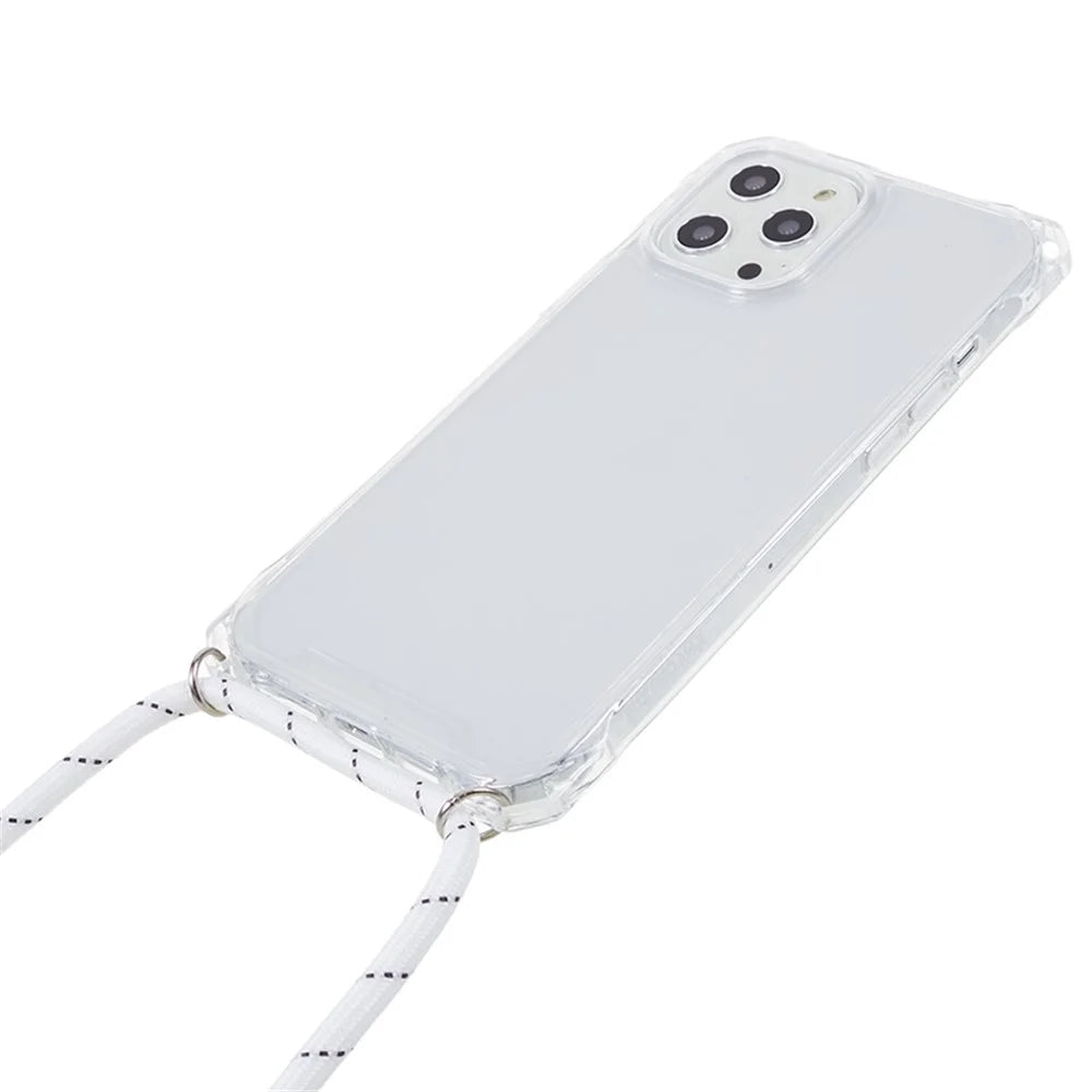 For iPhone 12 / 12 Pro Acrylic + TPU Clear Phone Case Four Corner Anti-Collision Protection Cover with Lanyard - Transparent Frame - 2