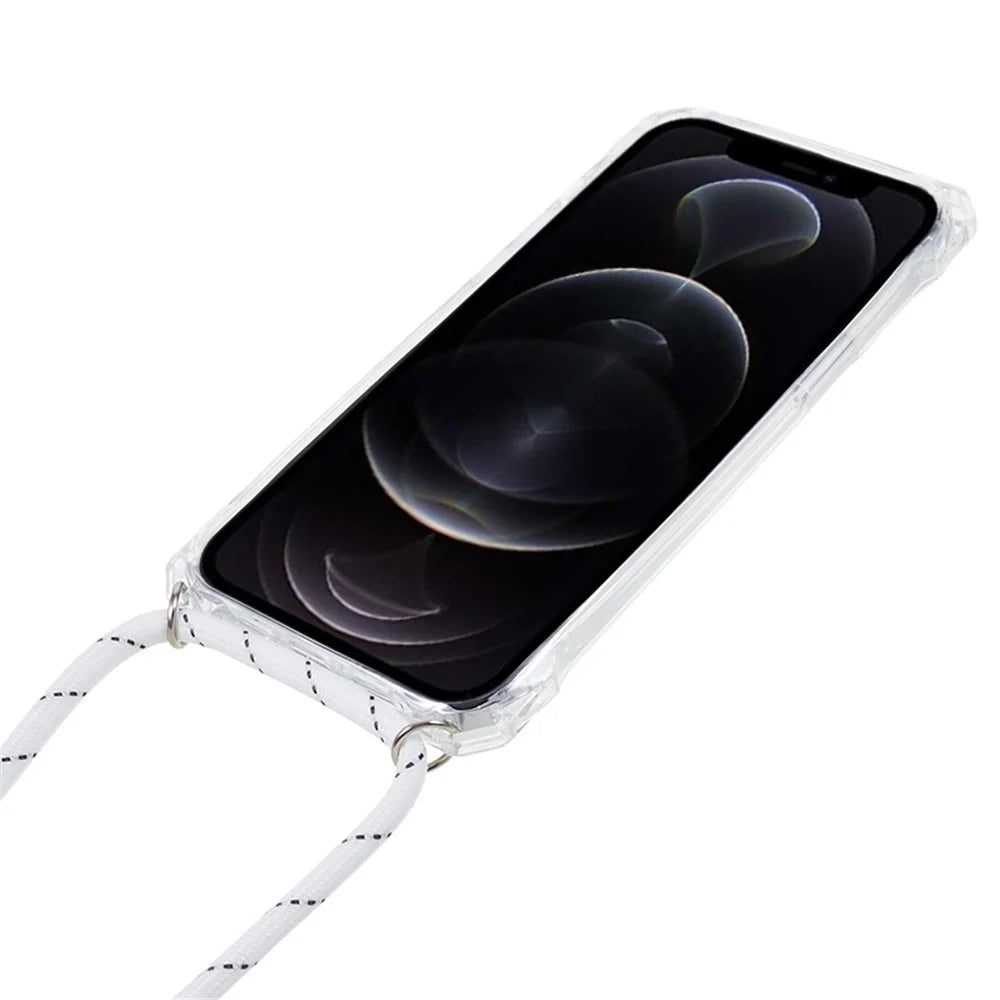 For iPhone 12 / 12 Pro Acrylic + TPU Clear Phone Case Four Corner Anti-Collision Protection Cover with Lanyard - Transparent Frame - 3
