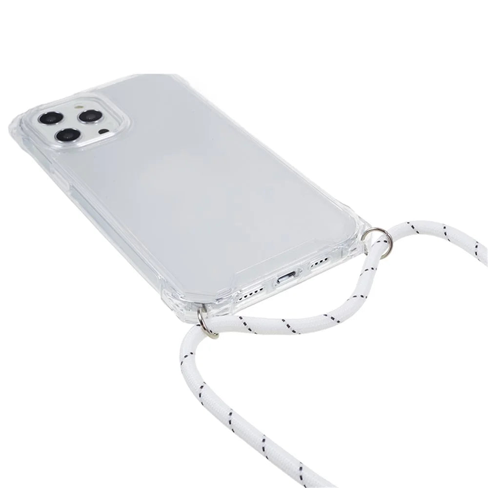 For iPhone 12 / 12 Pro Acrylic + TPU Clear Phone Case Four Corner Anti-Collision Protection Cover with Lanyard - Transparent Frame - 4