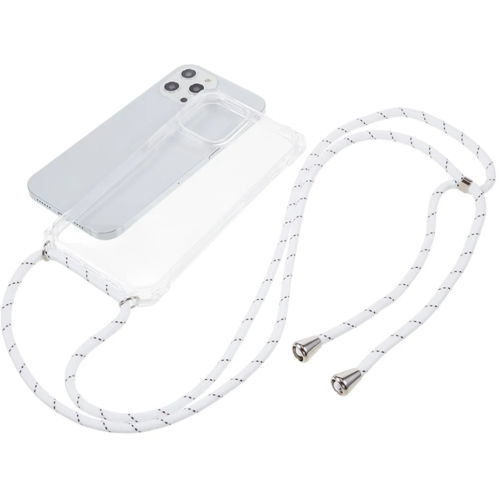 For iPhone 12 / 12 Pro Acrylic + TPU Clear Phone Case Four Corner Anti-Collision Protection Cover with Lanyard - Transparent Frame - 5