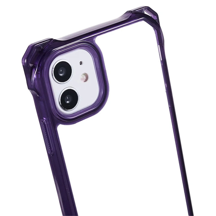 For iPhone 11 Clear Acrylic + TPU Phone Case Four Corners Shock Absorption Cover with Lanyard - Purple Frame - 4