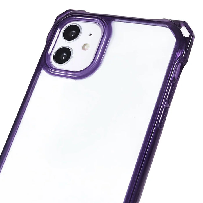 For iPhone 11 Clear Acrylic + TPU Phone Case Four Corners Shock Absorption Cover with Lanyard - Purple Frame - 5