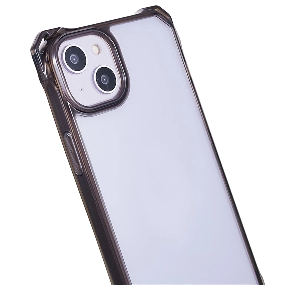 For iPhone 14 / 13 Clear Phone Case Acrylic+TPU Four Corner Anti Drop Cover with Lanyard - Black Frame - 6