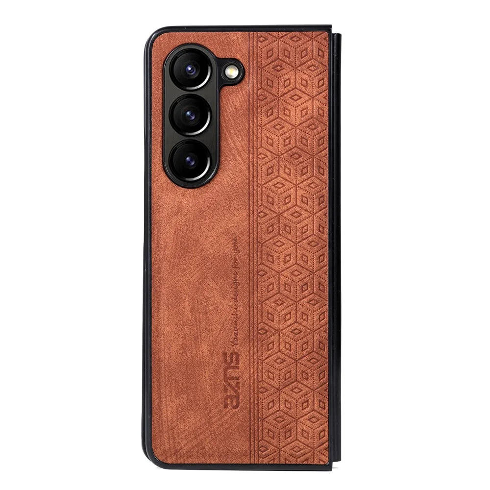 AZNS For Samsung Galaxy Z Fold5 5G Imprinted Phone Case PU Leather + PC Folding Phone Cover - Brown - 2