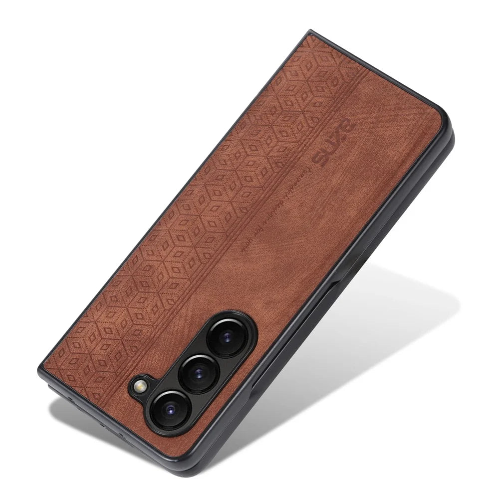 AZNS For Samsung Galaxy Z Fold5 5G Imprinted Phone Case PU Leather + PC Folding Phone Cover - Brown - 3