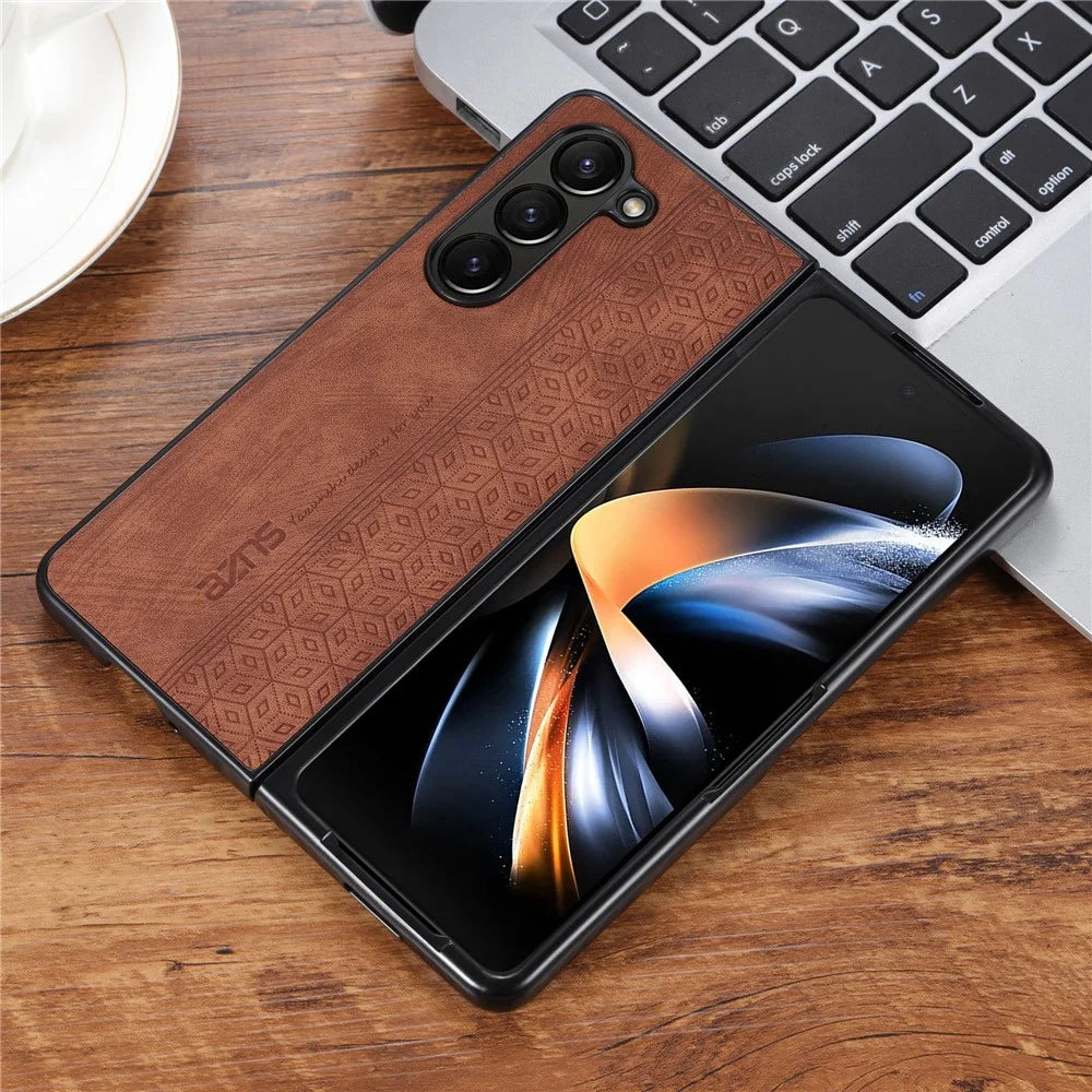 AZNS For Samsung Galaxy Z Fold5 5G Imprinted Phone Case PU Leather + PC Folding Phone Cover - Brown - 4