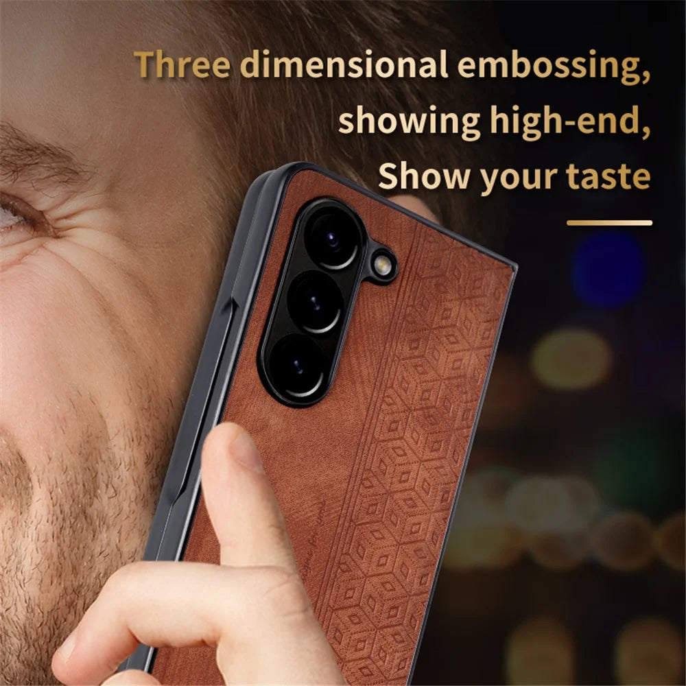AZNS For Samsung Galaxy Z Fold5 5G Imprinted Phone Case PU Leather + PC Folding Phone Cover - Brown - 6