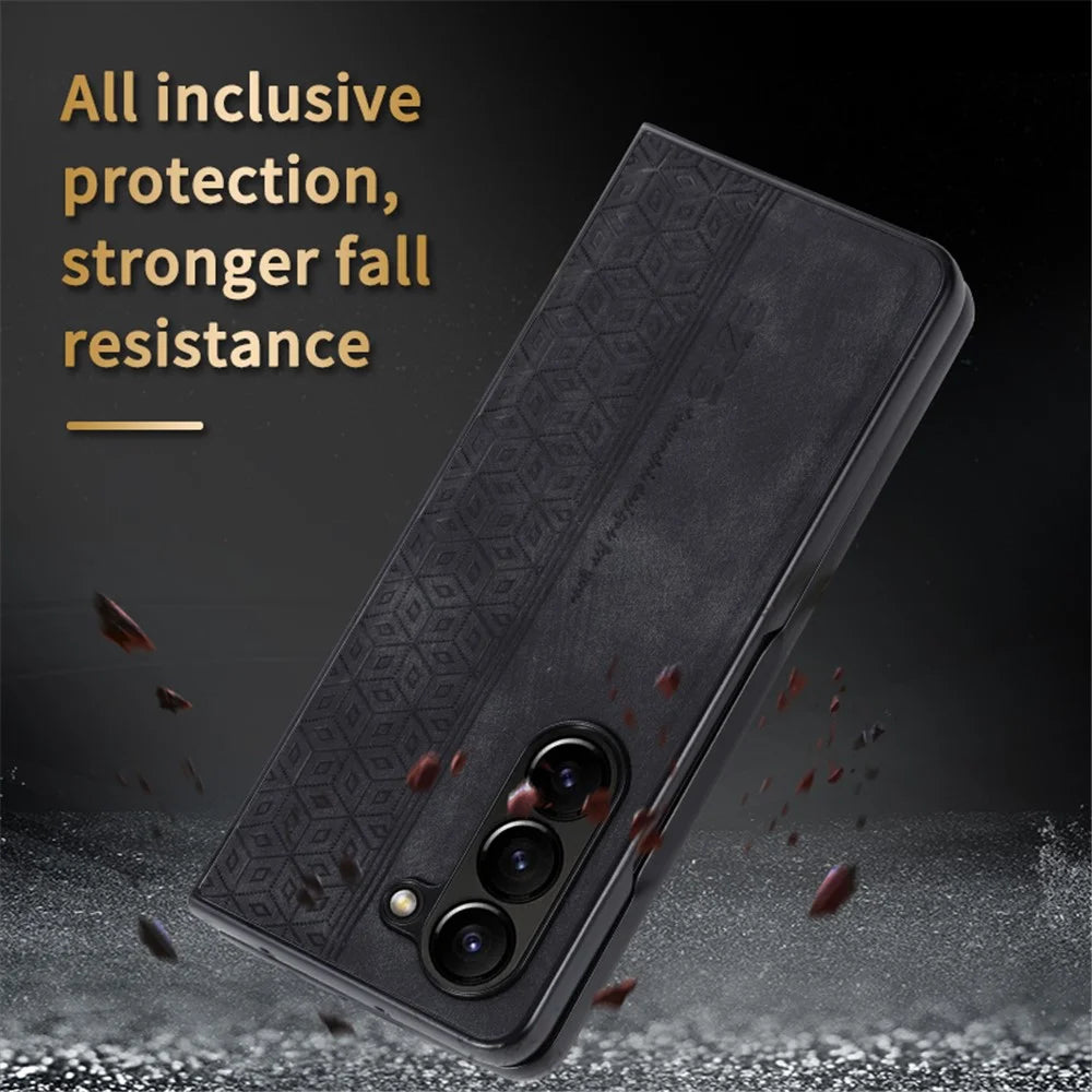AZNS For Samsung Galaxy Z Fold5 5G Imprinted Phone Case PU Leather + PC Folding Phone Cover - Brown - 7
