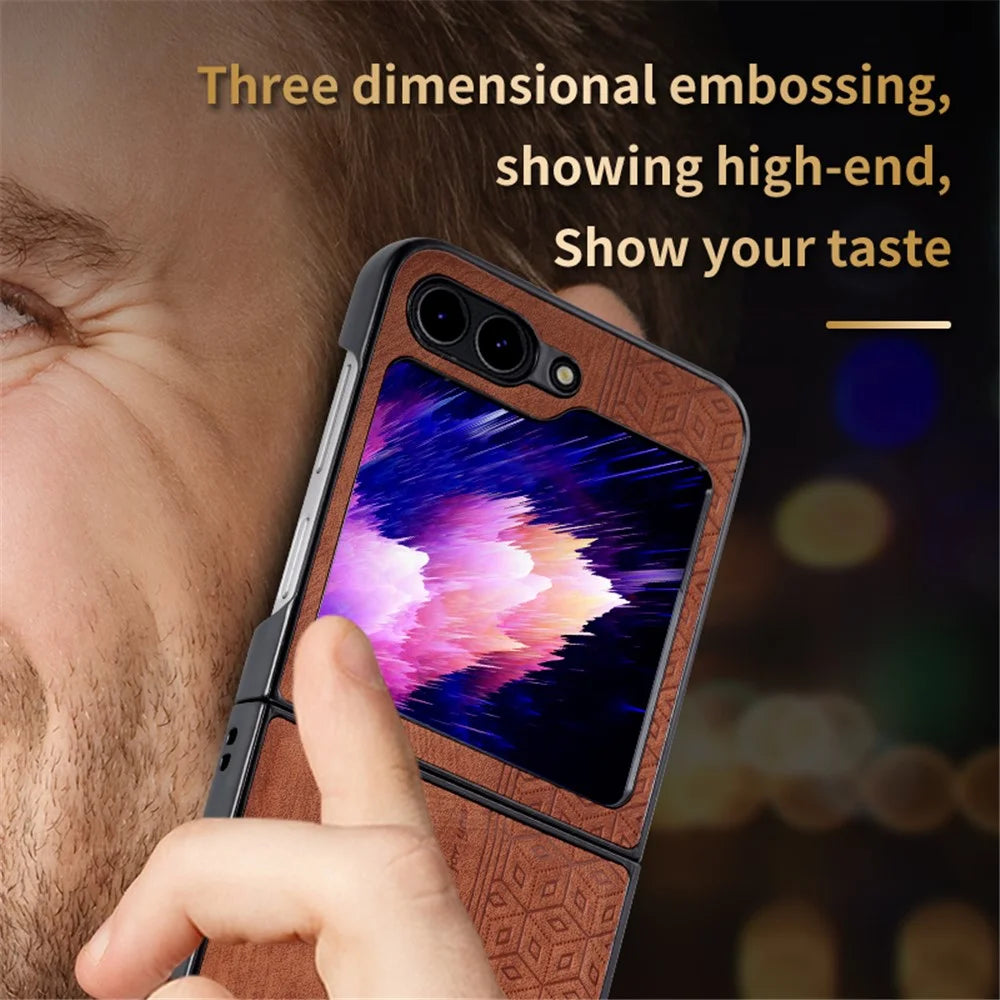 AZNS For Samsung Galaxy Z Flip5 5G Imprinted Pattern Phone Case PU Leather + Hard PC Thin Cover - Brown - 3