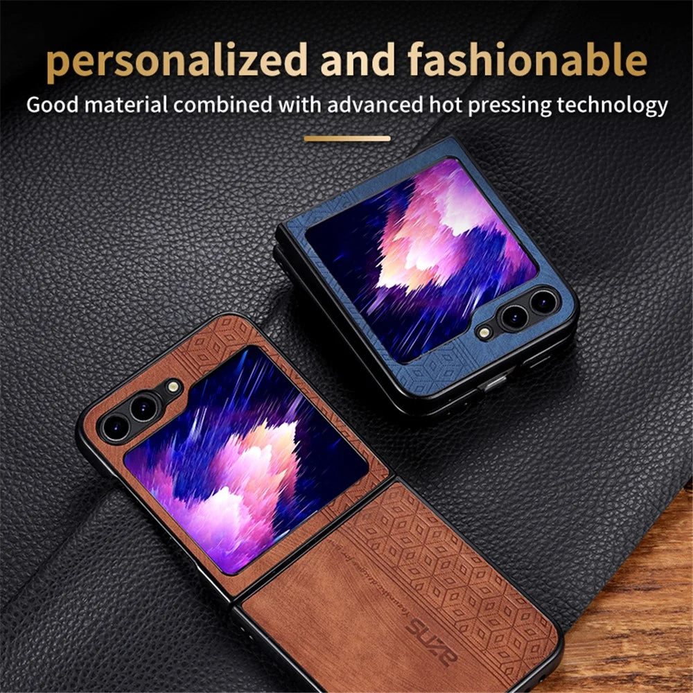 AZNS For Samsung Galaxy Z Flip5 5G Imprinted Pattern Phone Case PU Leather + Hard PC Thin Cover - Brown - 4