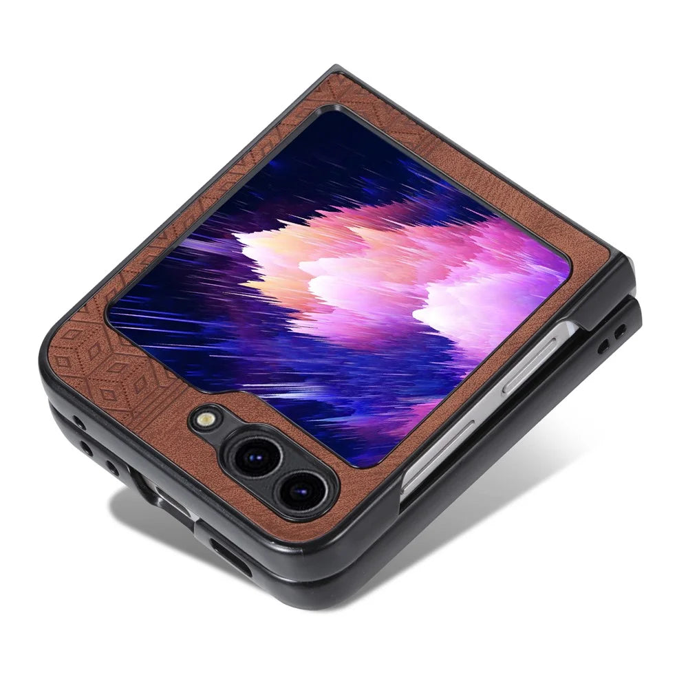 AZNS For Samsung Galaxy Z Flip5 5G Imprinted Pattern Phone Case PU Leather + Hard PC Thin Cover - Brown - 6