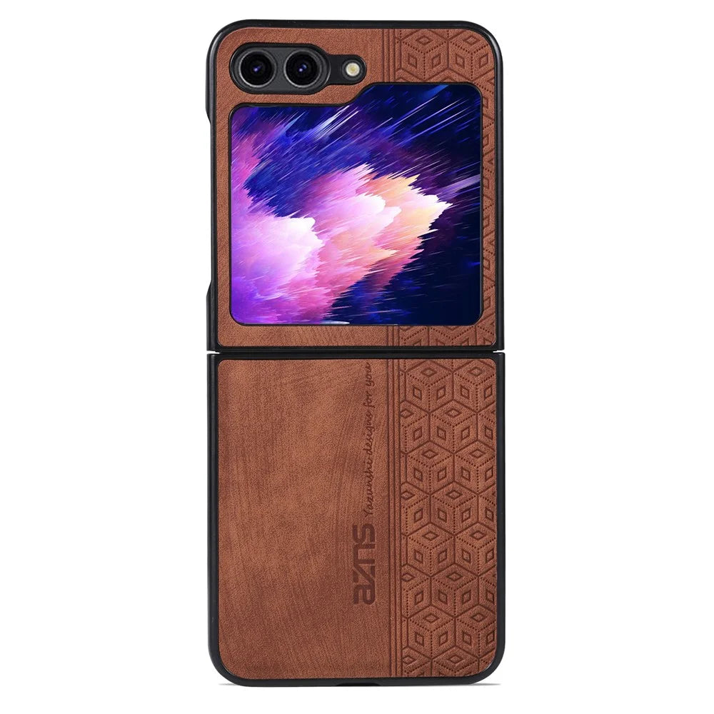 AZNS For Samsung Galaxy Z Flip5 5G Imprinted Pattern Phone Case PU Leather + Hard PC Thin Cover - Brown - 7