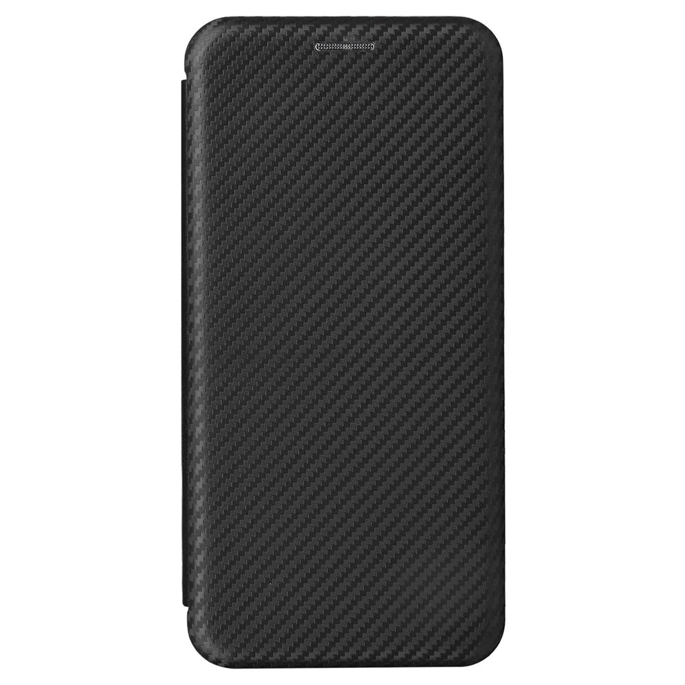 For Nokia C02 Card Holder PU Leather+TPU Phone Case Carbon Fiber Texture Stand Cover - Black - 7