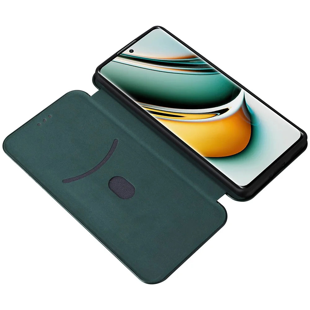 Leather Phone Case for Realme 11 Pro 5G / 11 Pro+ 5G Card Holder Carbon Fiber Texture Stand Cover - Green - 2