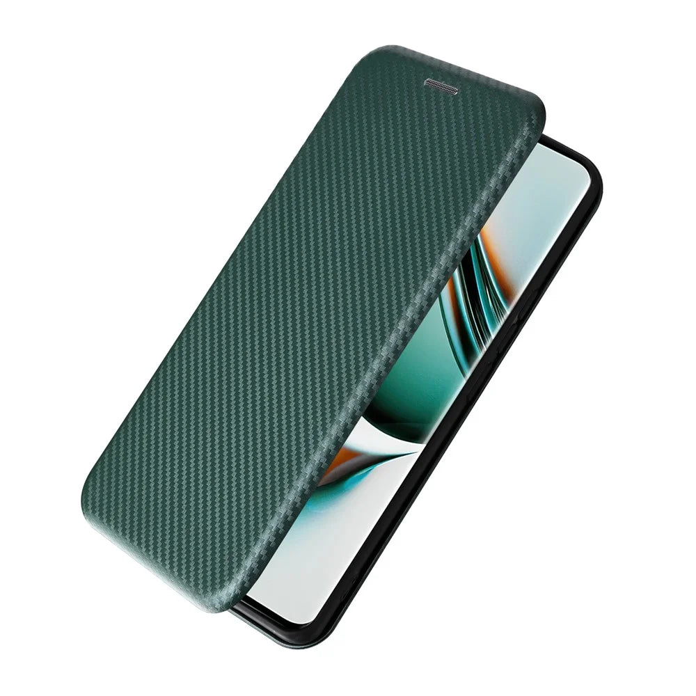 Leather Phone Case for Realme 11 Pro 5G / 11 Pro+ 5G Card Holder Carbon Fiber Texture Stand Cover - Green - 4