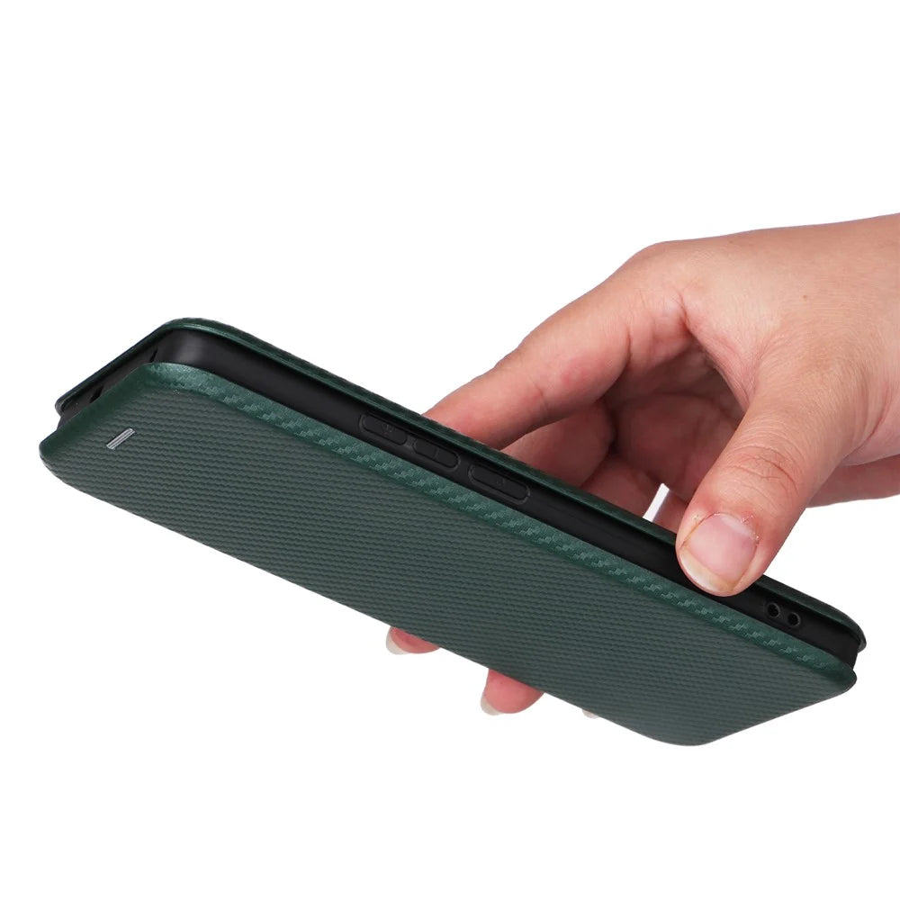 Leather Phone Case for Realme 11 Pro 5G / 11 Pro+ 5G Card Holder Carbon Fiber Texture Stand Cover - Green - 6