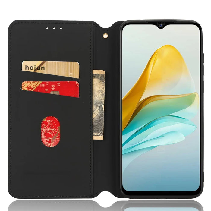 For ZTE Blade A53 / A53+ Rhombus Imprinted Shell PU Leather Stand Case Drop Resistant Phone Cover - Black - 2