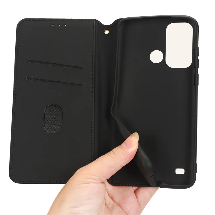 For ZTE Blade A53 / A53+ Rhombus Imprinted Shell PU Leather Stand Case Drop Resistant Phone Cover - Black - 4