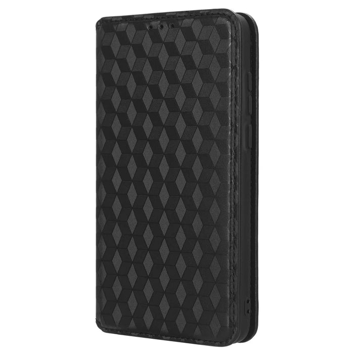 For ZTE Blade A53 / A53+ Rhombus Imprinted Shell PU Leather Stand Case Drop Resistant Phone Cover - Black - 5