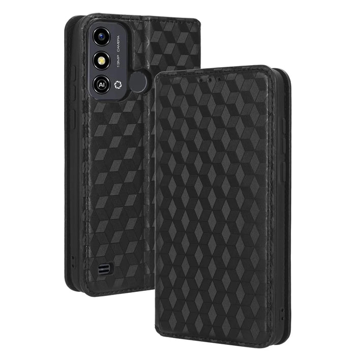 For ZTE Blade A53 / A53+ Rhombus Imprinted Shell PU Leather Stand Case Drop Resistant Phone Cover - Black - 7