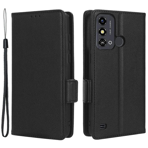 For ZTE Blade A53 / A53+ Litchi Texture Magnetic Closure Phone Case Wallet Stand PU Leather Cover - Black - 1