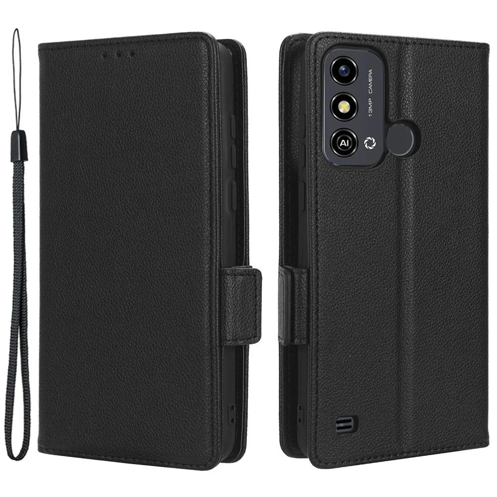 For ZTE Blade A53 / A53+ Litchi Texture Magnetic Closure Phone Case Wallet Stand PU Leather Cover - Black - 1