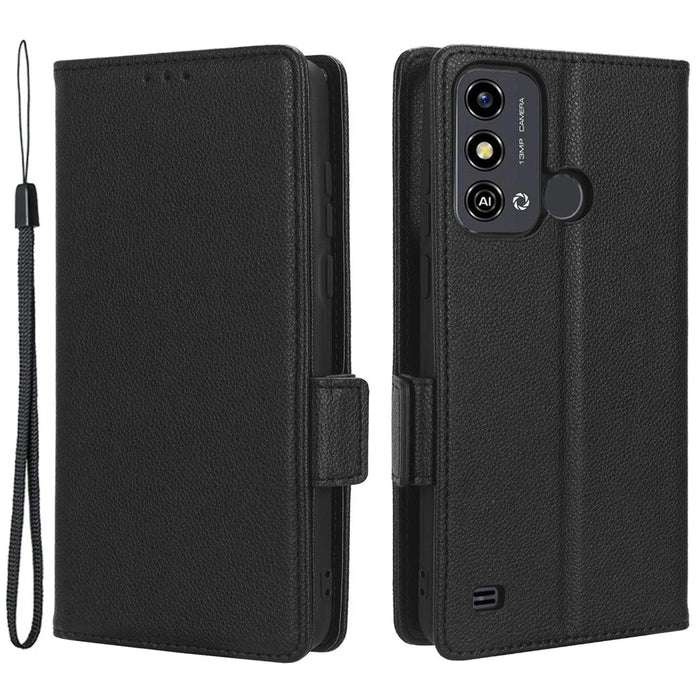 For ZTE Blade A53 / A53+ Litchi Texture Magnetic Closure Phone Case Wallet Stand PU Leather Cover - Black - 1