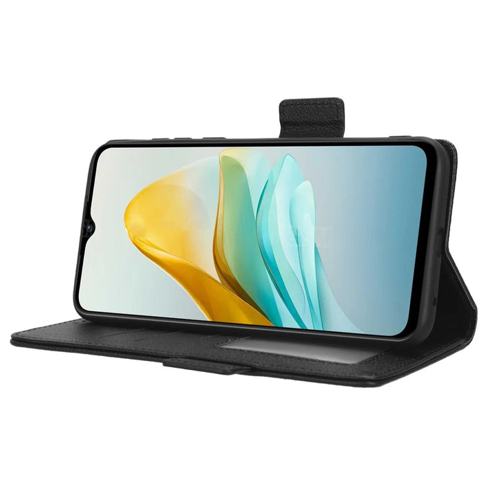 For ZTE Blade A53 / A53+ Litchi Texture Magnetic Closure Phone Case Wallet Stand PU Leather Cover - Black - 3